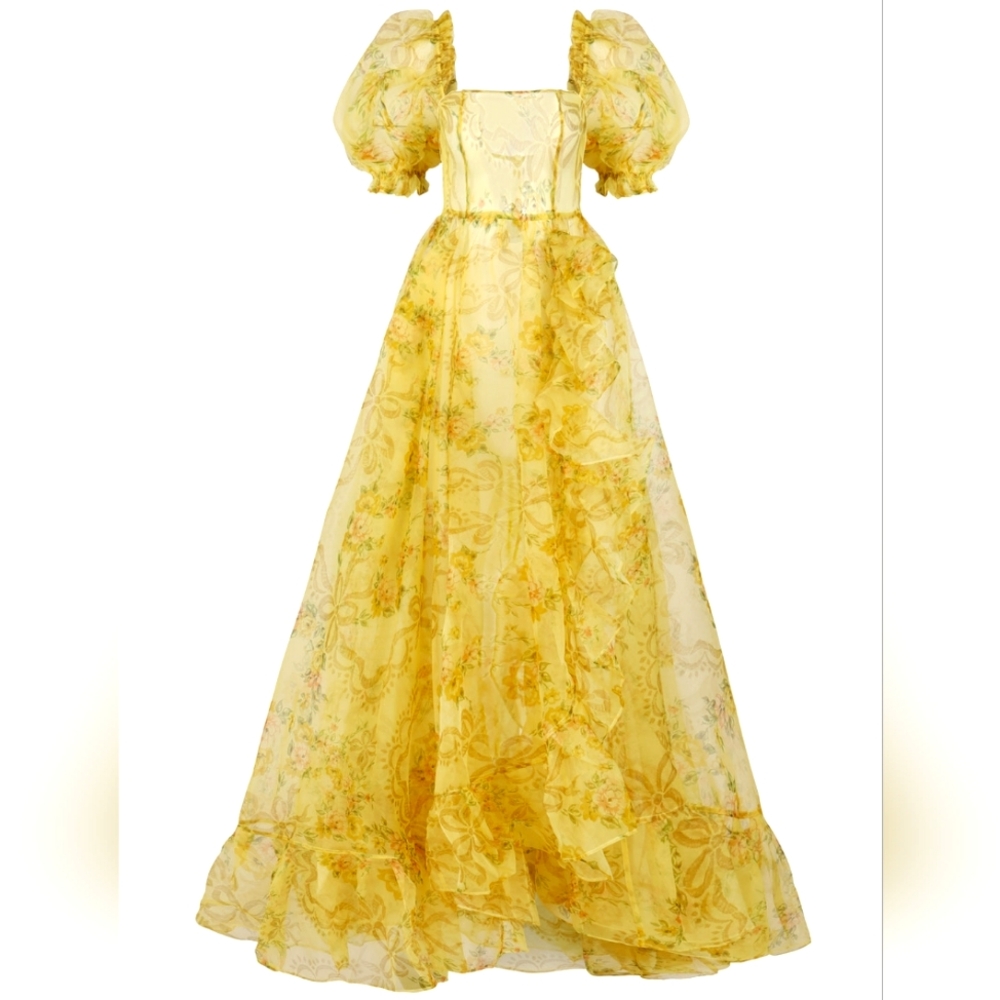 Selkie Crème Brulée Sheer Delight Ruffle Gown - Medium